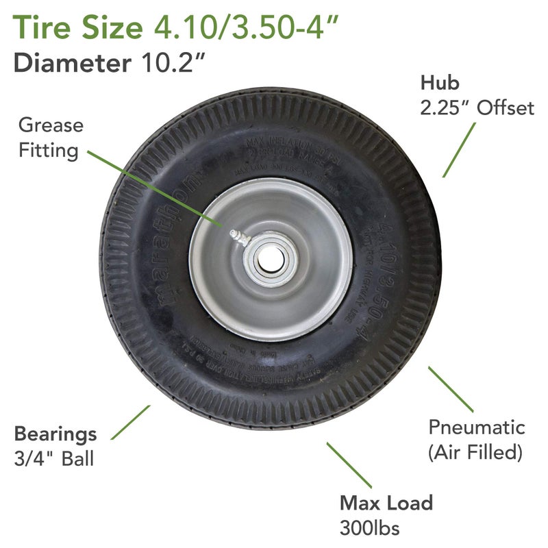 Marathon 4.10/3.50-4" Pneumatic (Air Filled) Hand Truck / All Purpose Utility Tire on Wheel, 2.25" Offset Hub, 3/4" Bearings - Image 4